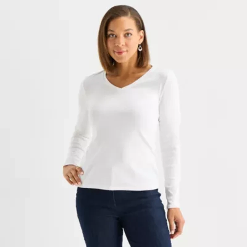 Liz Claiborne Womens V Neck Long Sleeve T-Shirt