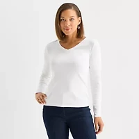 Liz Claiborne Womens V Neck Long Sleeve T-Shirt