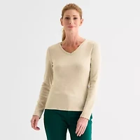 Liz Claiborne Womens V Neck Long Sleeve T-Shirt