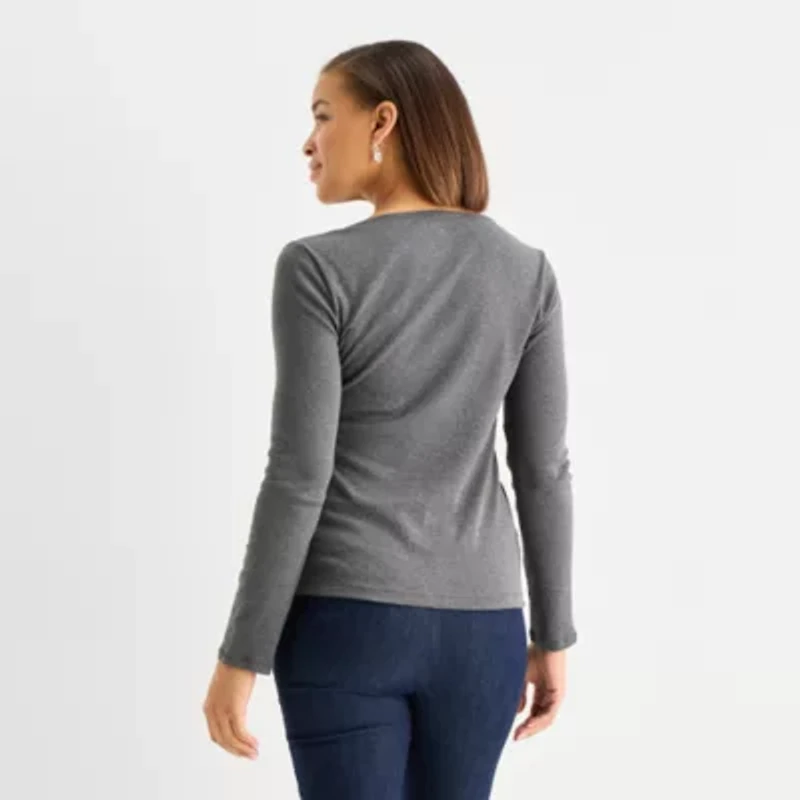 Liz Claiborne Womens Crew Neck Long Sleeve T-Shirt