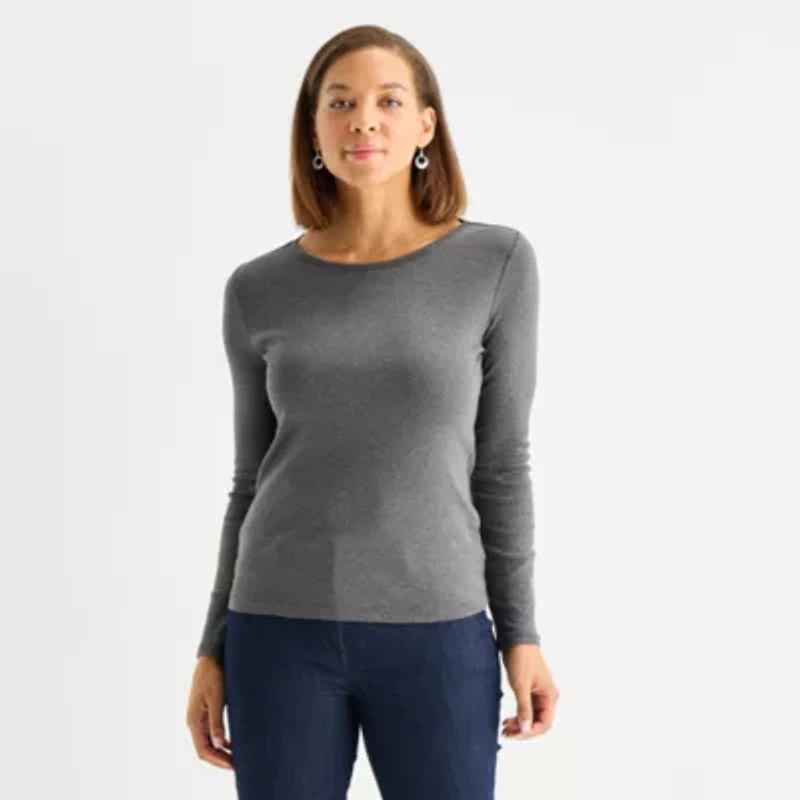 Liz Claiborne Womens Crew Neck Long Sleeve T-Shirt