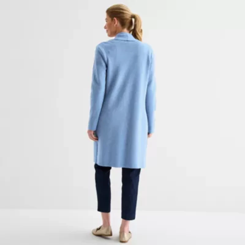 Liz Claiborne Womens Long Sleeve Open Front Plaid Cardigan