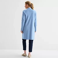 Liz Claiborne Womens Long Sleeve Open Front Plaid Cardigan