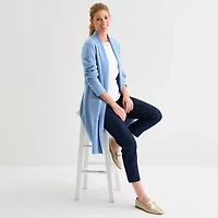 Liz Claiborne Womens Long Sleeve Open Front Plaid Cardigan