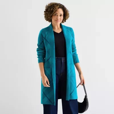 Liz Claiborne Womens Long Sleeve Open Front Cardigan