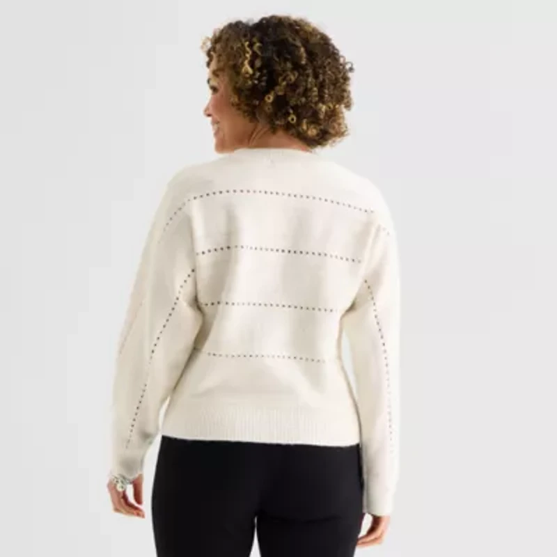 Liz Claiborne Womens Crew Neck Long Sleeve Pullover Sweater