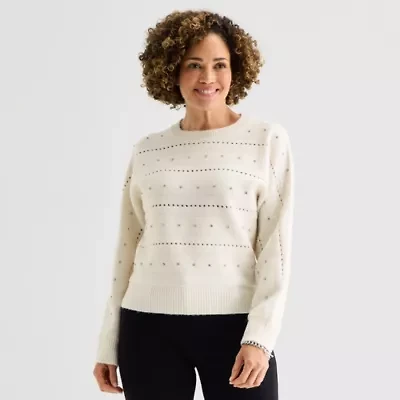 Liz Claiborne Womens Crew Neck Long Sleeve Pullover Sweater