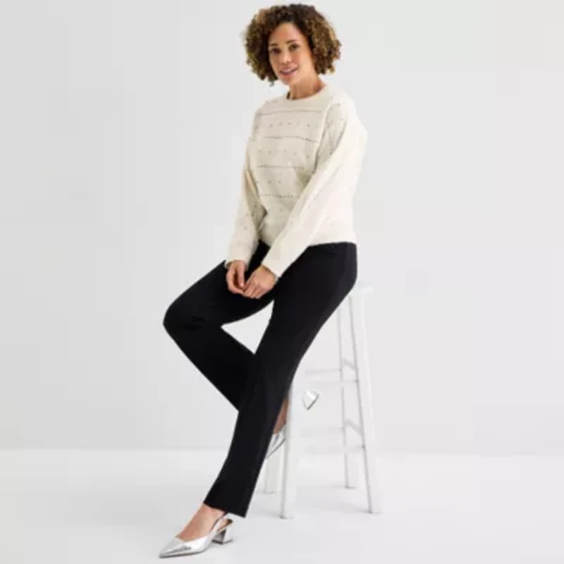 Liz Claiborne Womens Crew Neck Long Sleeve Pullover Sweater