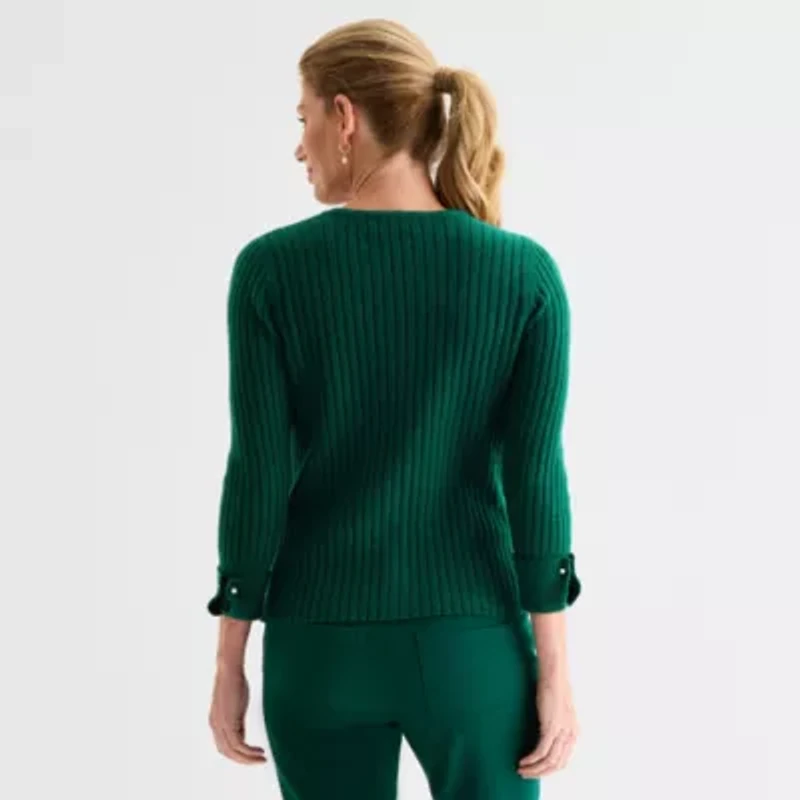 Liz Claiborne Womens Split Crew Neck Short Sleeve Pullover Sweater