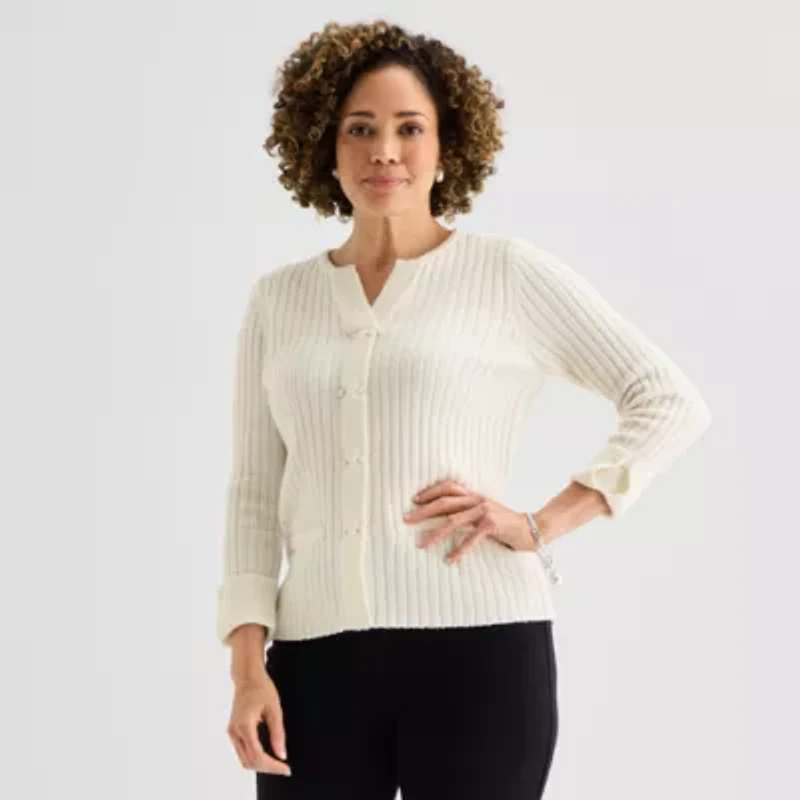 Liz Claiborne Womens Split Crew Neck Short Sleeve Pullover Sweater