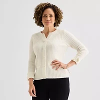 Liz Claiborne Womens Split Crew Neck Short Sleeve Pullover Sweater