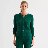 Liz Claiborne Womens Split Crew Neck Short Sleeve Pullover Sweater