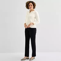 Liz Claiborne Womens Split Crew Neck Short Sleeve Pullover Sweater
