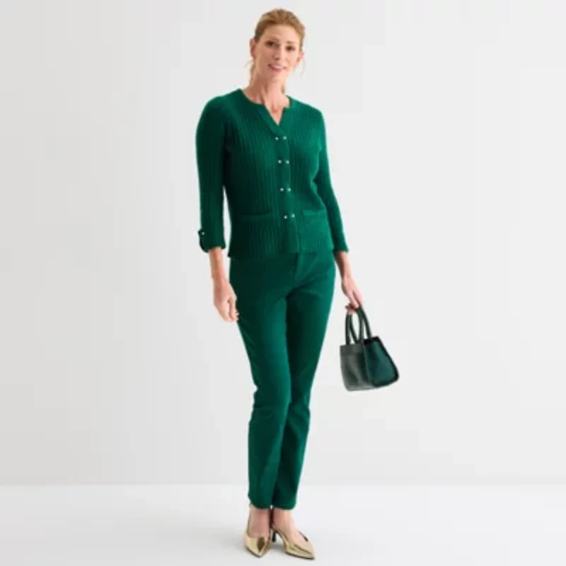 Liz Claiborne Womens Split Crew Neck Short Sleeve Pullover Sweater