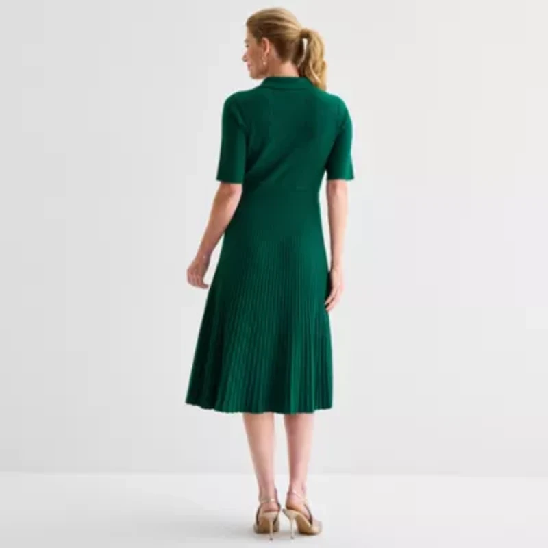 Liz Claiborne Womens Short Sleeve Midi Sweater Dress