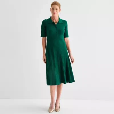 Liz Claiborne Womens Short Sleeve Midi Sweater Dress