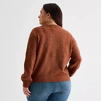 St. John's Bay Plus Womens V Neck Long Sleeve Pullover Sweater