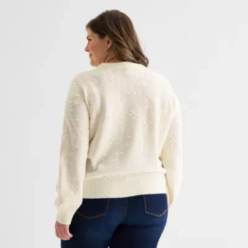 St. John's Bay Plus Womens V Neck Long Sleeve Pullover Sweater