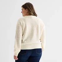 St. John's Bay Plus Womens V Neck Long Sleeve Pullover Sweater