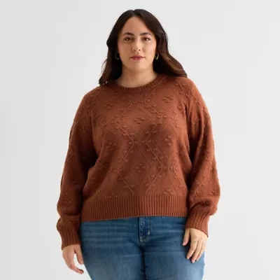 St. John's Bay Plus Womens V Neck Long Sleeve Pullover Sweater