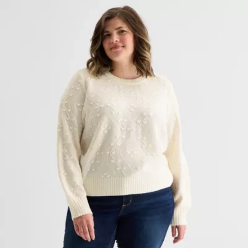 St. John's Bay Plus Womens V Neck Long Sleeve Pullover Sweater