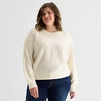 St. John's Bay Plus Womens V Neck Long Sleeve Pullover Sweater