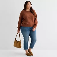St. John's Bay Plus Womens V Neck Long Sleeve Pullover Sweater