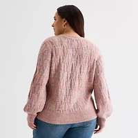 St. John's Bay Plus Womens V Neck Long Sleeve Pullover Sweater
