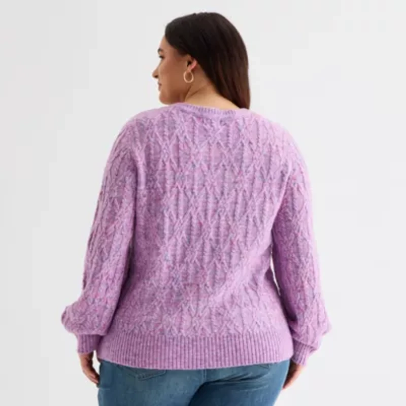 St. John's Bay Plus Womens V Neck Long Sleeve Pullover Sweater