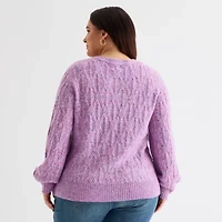 St. John's Bay Plus Womens V Neck Long Sleeve Pullover Sweater