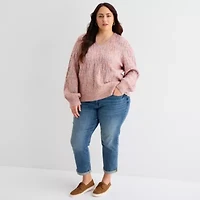 St. John's Bay Plus Womens V Neck Long Sleeve Pullover Sweater