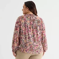 St. John's Bay Womens V Neck Long Sleeve Plus Blouse