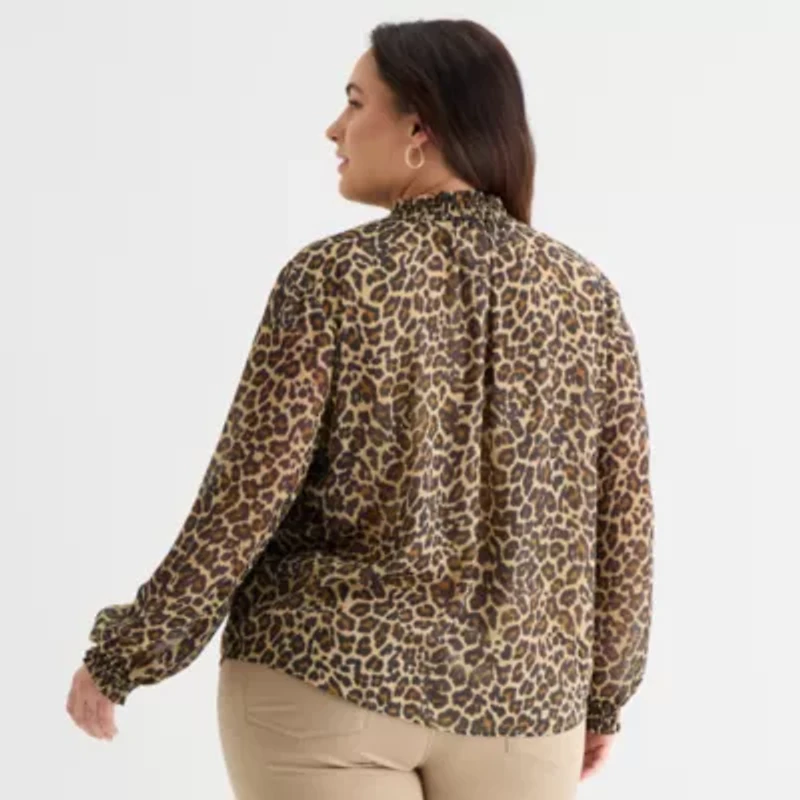 St. John's Bay Womens Plus V Neck Long Sleeve Blouse