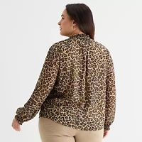 St. John's Bay Womens Plus V Neck Long Sleeve Blouse