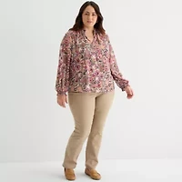 St. John's Bay Womens V Neck Long Sleeve Plus Blouse