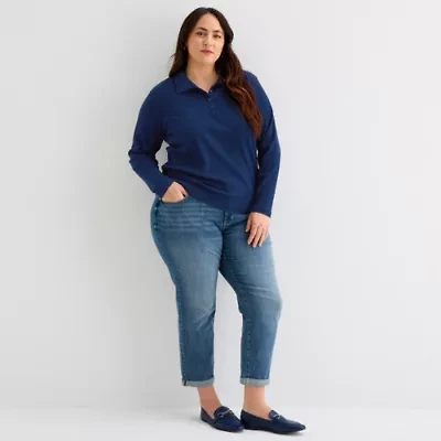 St. John's Bay Plus Womens Long Sleeve Polo Shirt