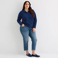 St. John's Bay Plus Womens Long Sleeve Polo Shirt