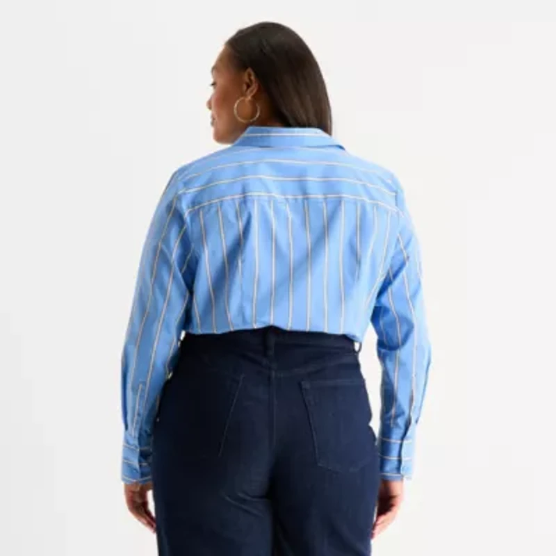 Worthington Womens Plus Long Sleeve Blouse