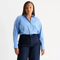 Worthington Womens Plus Long Sleeve Blouse