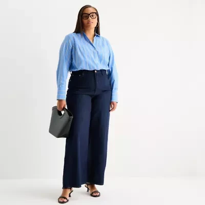 Worthington Womens Plus Long Sleeve Blouse