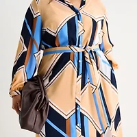 Worthington Womens Long Sleeve Geometric Plus Shirt Dress