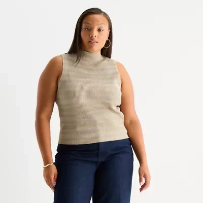 Worthington Plus Womens Mock Neck Sleeveless Pullover Sweater