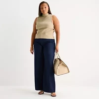 Worthington Plus Womens Mock Neck Sleeveless Pullover Sweater
