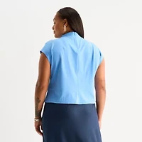 Worthington Womens Mock Neck Short Sleeve Plus Blouse