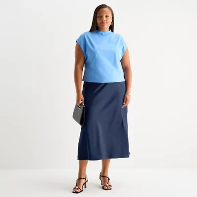 Worthington Womens Mock Neck Short Sleeve Plus Blouse