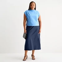 Worthington Womens Mock Neck Short Sleeve Plus Blouse