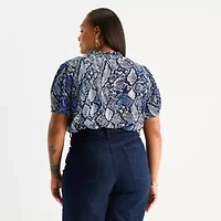 Worthington Womens V Neck Short Sleeve Plus Blouse