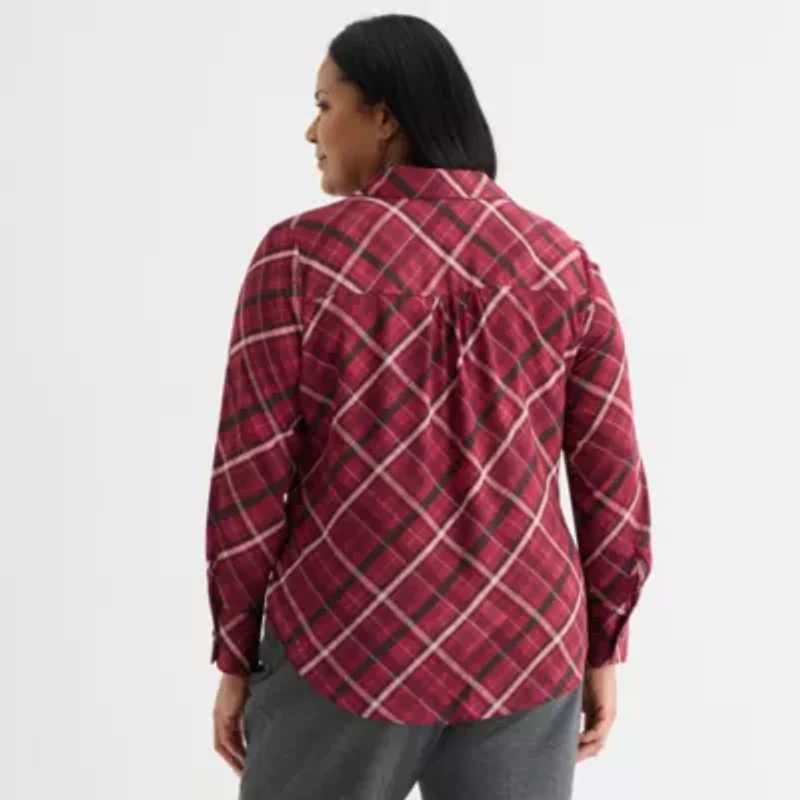 Liz Claiborne Womens Plus Easy-on + Easy-off Long Sleeve Adaptive Blouse