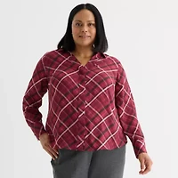 Liz Claiborne Womens Plus Easy-on + Easy-off Long Sleeve Adaptive Blouse