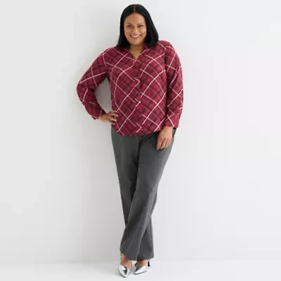 Liz Claiborne Womens Plus Easy-on + Easy-off Long Sleeve Adaptive Blouse